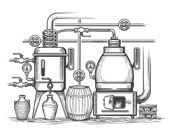 Illustration zur Brennerei-Skizze — Stockvektor