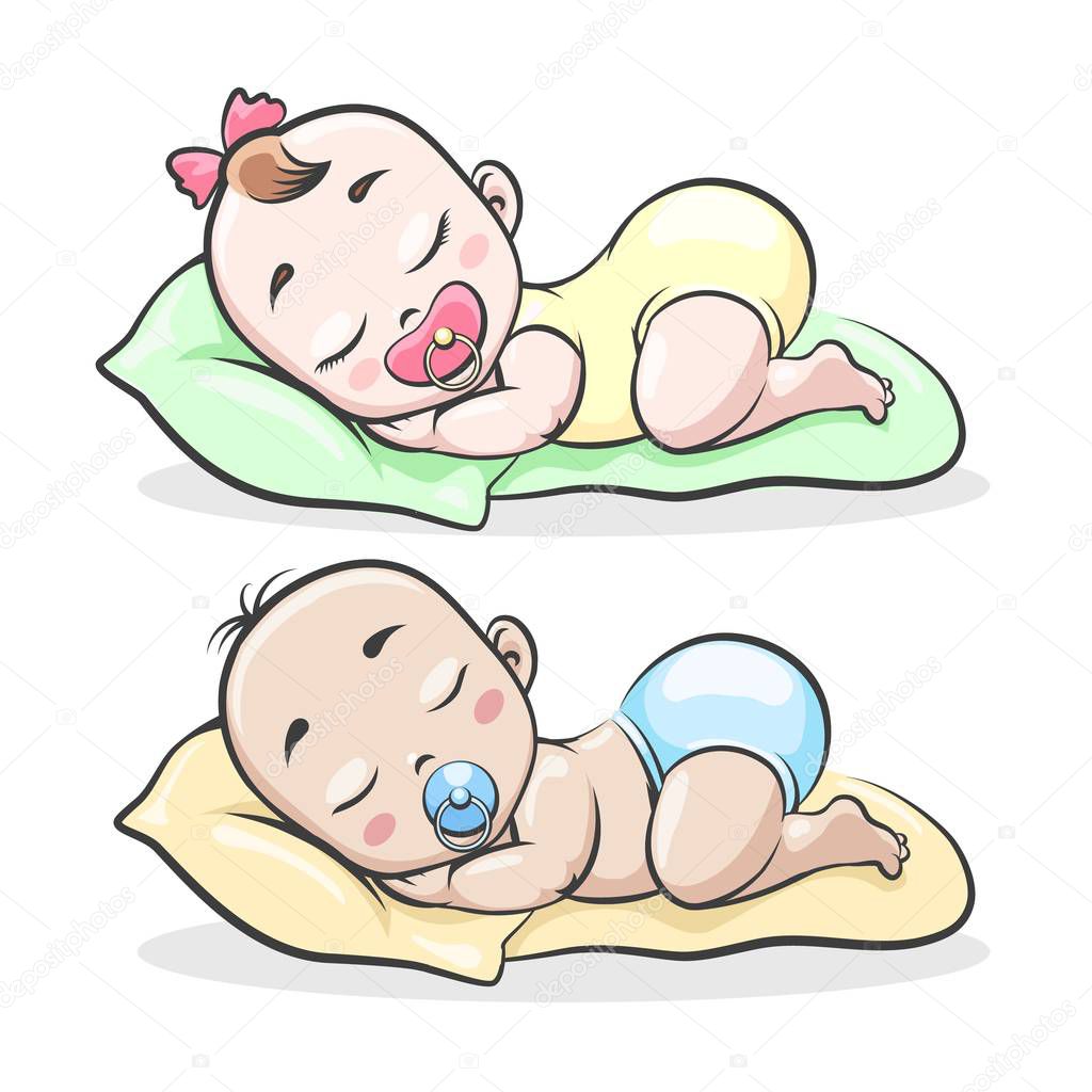 Dibujos animados durmiendo chico y chica Vector de stock por