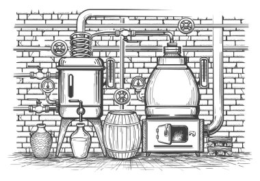 Vintage distillation equipment clipart