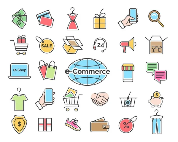 E-commerce Farbe Linie Symbole — Stockvektor