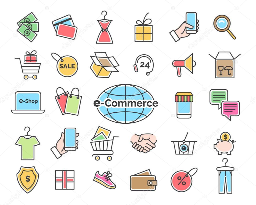 Ecommerce color line icons. Set of vector illustration for online shopping and retail
