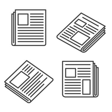 Gazete simgeler. Küçük haber basın simgesi ayarla web, makaleler ve dosya kâğıdı, Web sitesi medya ve yazdırma kağıt işaretler, vektör çizim için