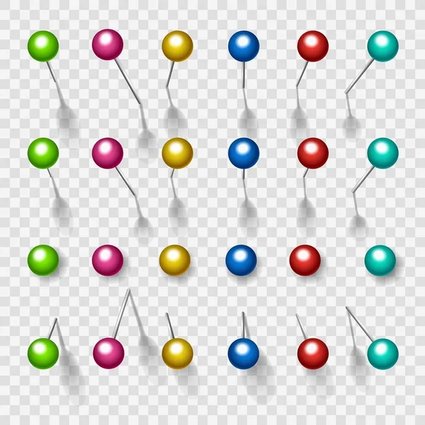 Πολύχρωμο Πινέζες Μεταλλικό Χρώμα Pushpins Απομονώνονται Διαφανές Φόντο Διάνυσμα Push — Διανυσματικό Αρχείο