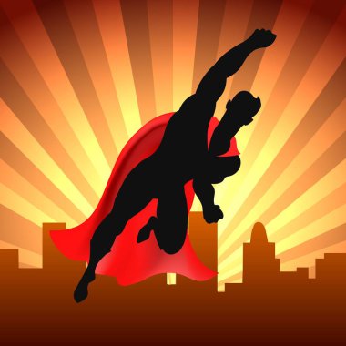 Superhero over city clipart