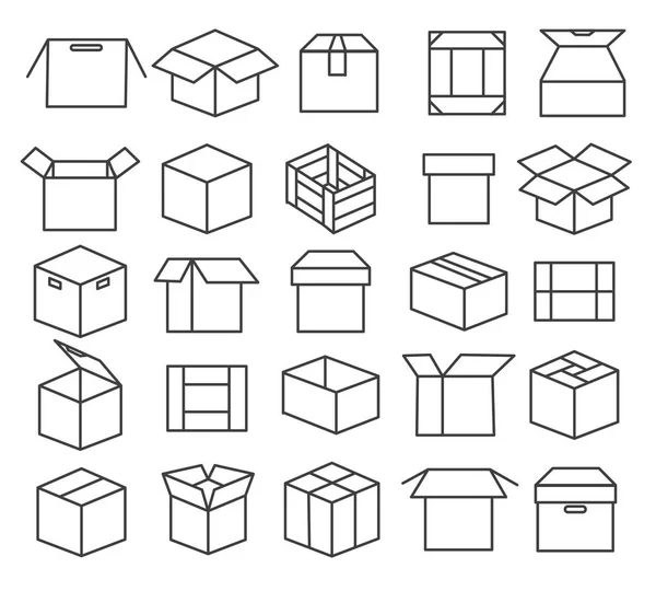 Піктограми лінії упаковки коробки — стоковий вектор