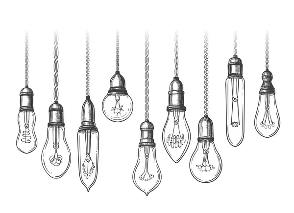 Vintage lightbulbs sketch — Stock Vector