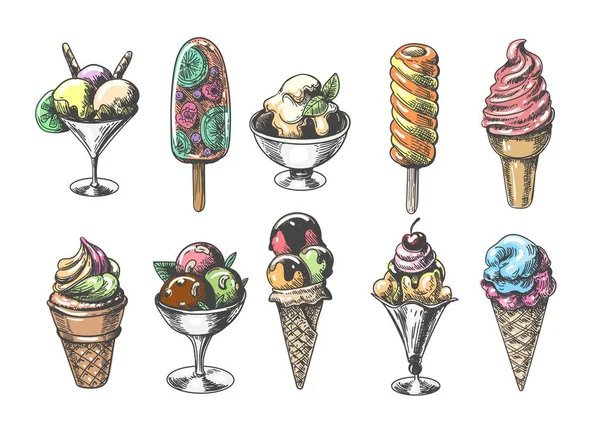 Vintage Ice Cream schets pictogrammen — Stockvector