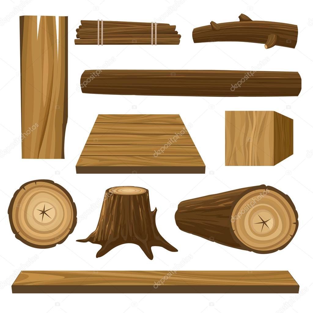 Cartoon wood logs and timber