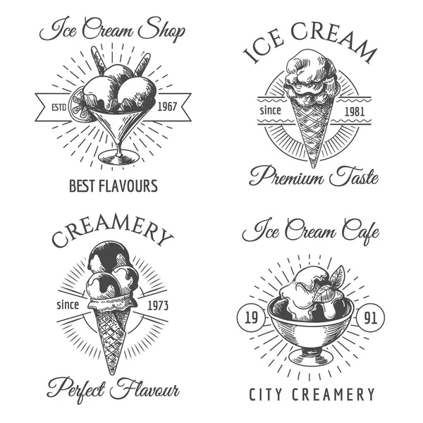Distintivos de desenho de sorvete — Vetor de Stock