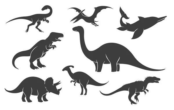 Conjunto de silueta de dinosaurio — Vector de stock