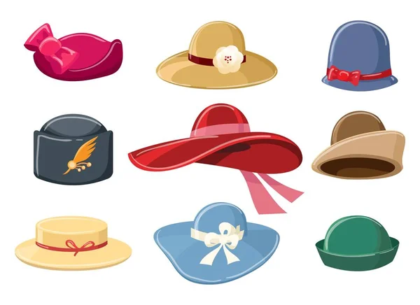 Conjunto de sombreros de dibujos animados — Vector de stock