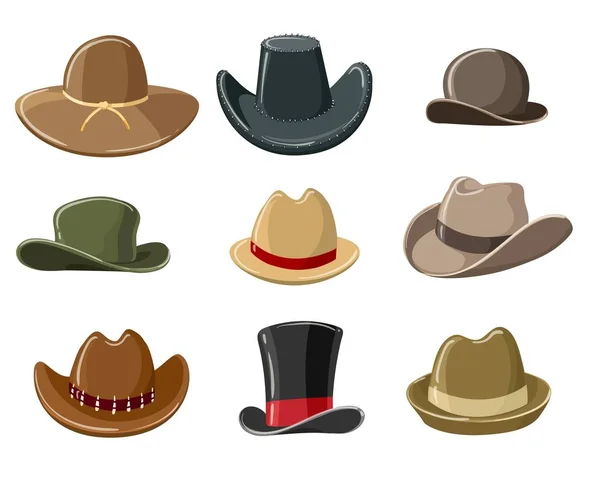 Sombreros de dibujos animados para hombres — Vector de stock