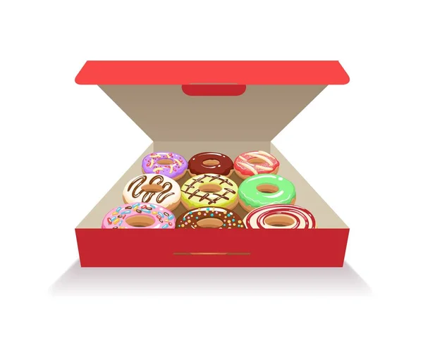 Donuts en caja — Vector de stock