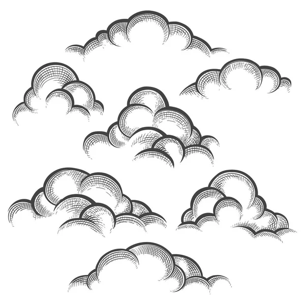 Набор гравировки облаков — стоковый вектор
