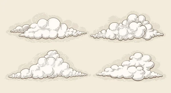 Colección de nubes retro grabadas — Vector de stock