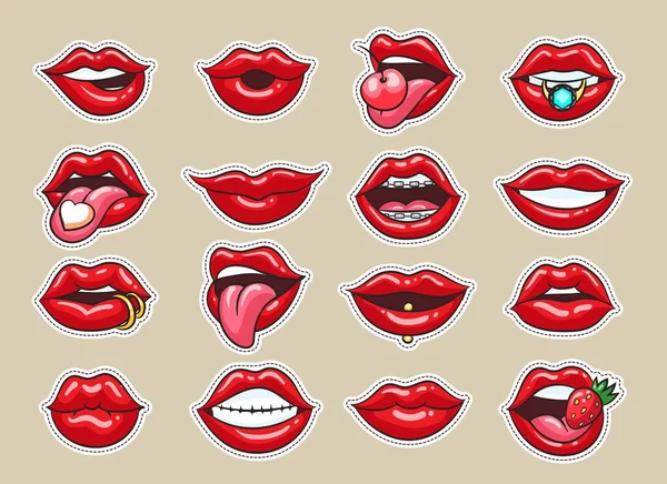 Autocollants pour lèvres Cartoon — Image vectorielle