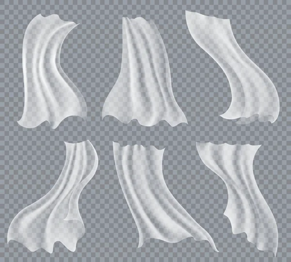 Летающие белые шторы на прозрачных — стоковый вектор