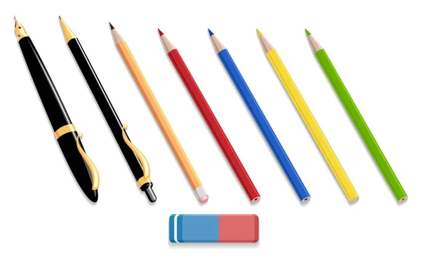 Pens and pencils isolated 3d icons — Stock Vector