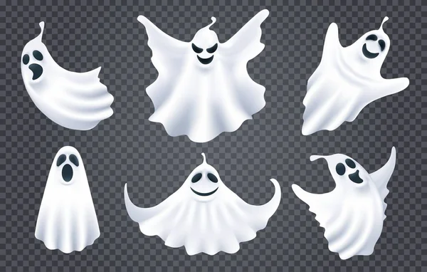 Espíritus fantasmas siluetas blancas — Vector de stock