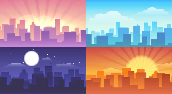 Paisaje urbano nocturno y diurno — Vector de stock