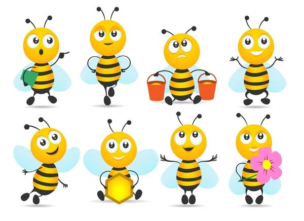 Kolekcja maskotki pszczoły miodnej kreskówki — Wektor stockowy
