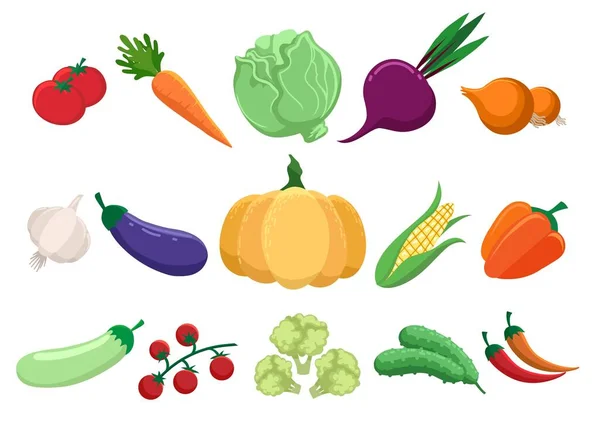 Dibujos animados granja verduras conjunto — Vector de stock