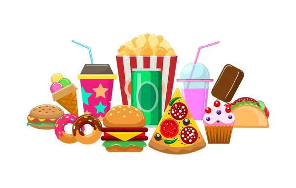 Elementos coloridos de comida rápida — Archivo Imágenes Vectoriales