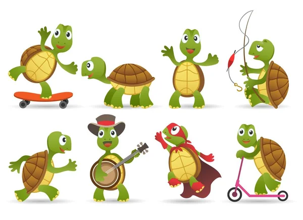 Tekenfilm schattige schildpad set — Stockvector