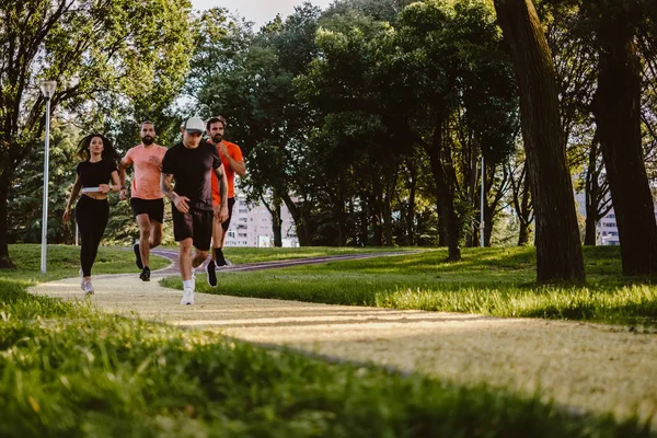 Grupo Pessoas Aptas Correr Parque — Fotografia de Stock