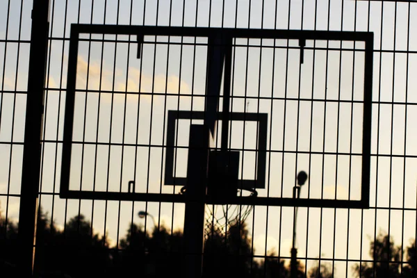 Basketball Hoop Outdoor Sunset Silhouette Sport — Stock Photo, Image