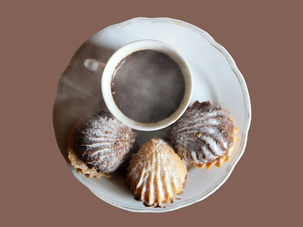 Горячий Кофе Вкусное Печенье Близко Завтрак — стоковое фото