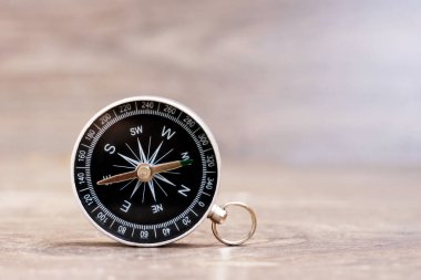 metin için alanı olan tahta arkaplanda pusula
