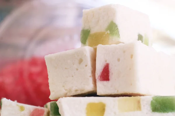 Weißer Marshmallow Mit Marmeladenbröseln Dessert Nah — Stockfoto