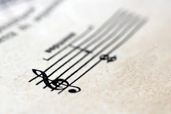Partitura Música Antiga Tão Perto Objeto Macro — Fotografia de Stock