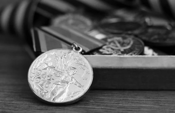 Composición Del Día Victoria Ordenes Medallas Retro — Foto de Stock