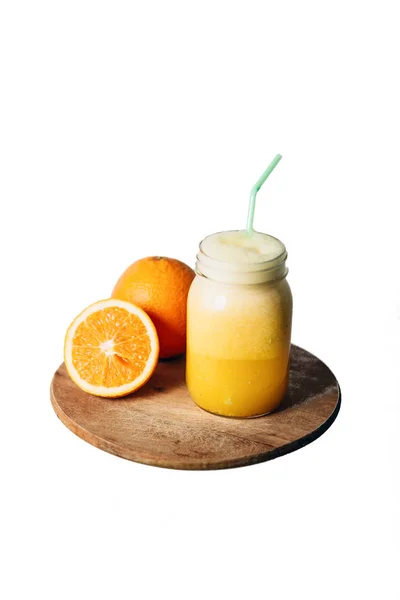 Orange Smoothies Glass Grocery White Background Tub Drinking Orange Oranje — Stock Photo, Image