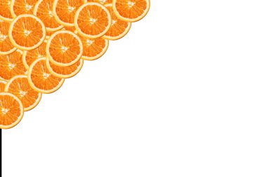 Turuncu beyaz zemin üzerinde. Yuvarlak meyve. Oranje ürün. Ochenky lezzetli ve sağlıklı. Vitamin C. vejetaryenlik. Vejetaryen. Turuncu hamuru. Kafe ve restoranların menüsünün arka planı. Reklam için arka plan.
