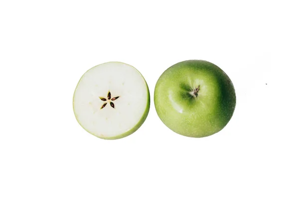 Πράσινο Μήλο Κόκκινο Μήλο Λευκό Φόντο Φωτογραφία Για Μενού Ένα — Φωτογραφία Αρχείου