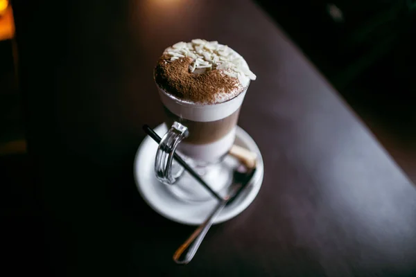 Gemütliches Café Der Stadt Kaffeegetränke Beleben Stark Amerikaner Cappuccino Oder — Stockfoto