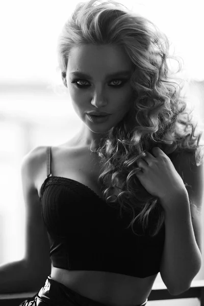 Black White Photo Young Sensual Woman Posing — Stock Photo, Image