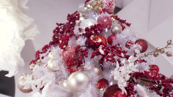 冬天树上的圣诞玩具 新年快乐 — 图库视频影像
