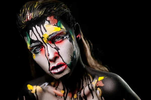 Художественный Грим Девушка Разноцветным Макияжем Изображение Хэллоуин — стоковое фото