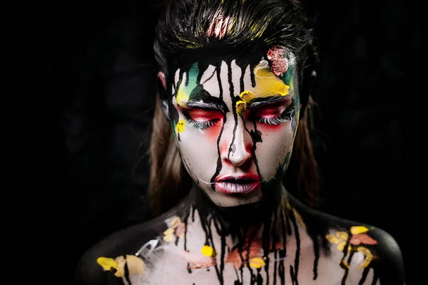 Maquillage Art Fille Avec Maquillage Multicolore Image Pour Halloween — Photo