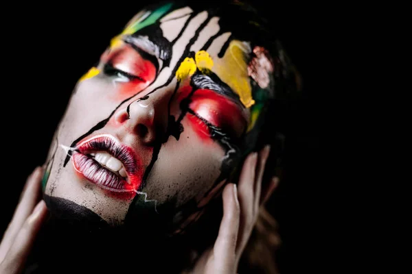 Maquiagem Arte Menina Com Uma Maquiagem Multi Colorida Imagem Para — Fotografia de Stock