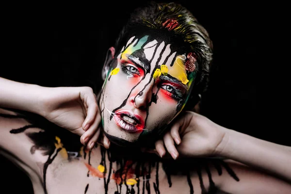 Maquillaje Arte Chica Con Maquillaje Multicolor Imagen Para Halloween — Foto de Stock