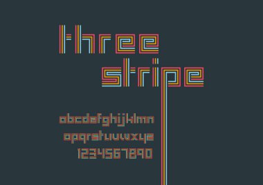 3 çizgili yazı tipi tasarımı, renkli vektör illüstrasyon