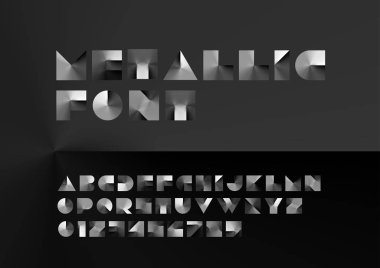 Metalik yazı tipi tasarımı, renkli vektör illüstrasyon