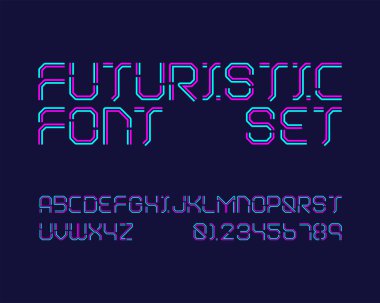 Fütüristik yazı tipi tasarımı, renkli vektör illüstrasyon