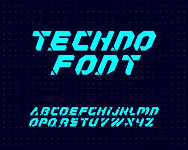 Techno yazı tipi tasarımı, renkli vektör illüstrasyon