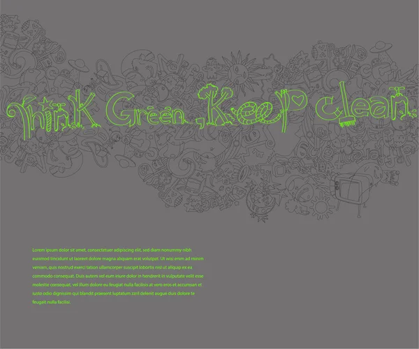 Ilustração Vetorial Colorida Think Green Mantenha Texto Limpo Fundo Cinza —  Vetores de Stock